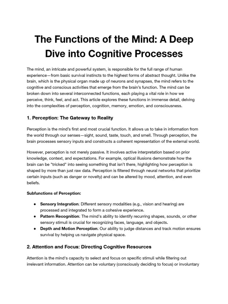 Exploring Mind Functions and Cognition | PDF | Perception | Memory