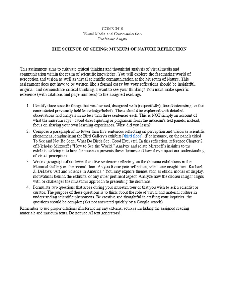 Museum of Nature Visual Reflection Guide | PDF | Science | Museum
