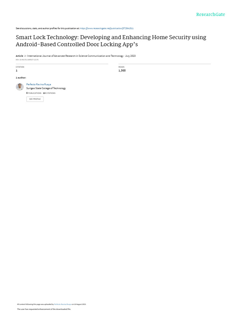 Smart Lock Technology Developing and Enhancing Hom | PDF | Android ...