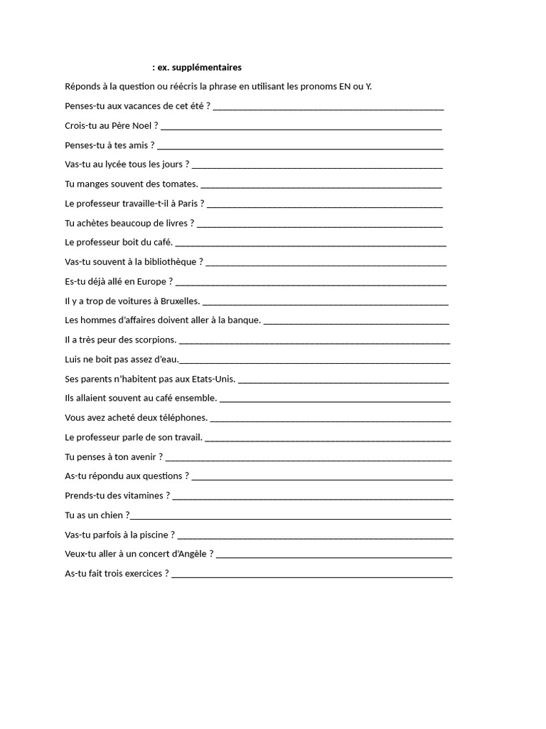 Exercices sur les pronoms EN et Y | PDF