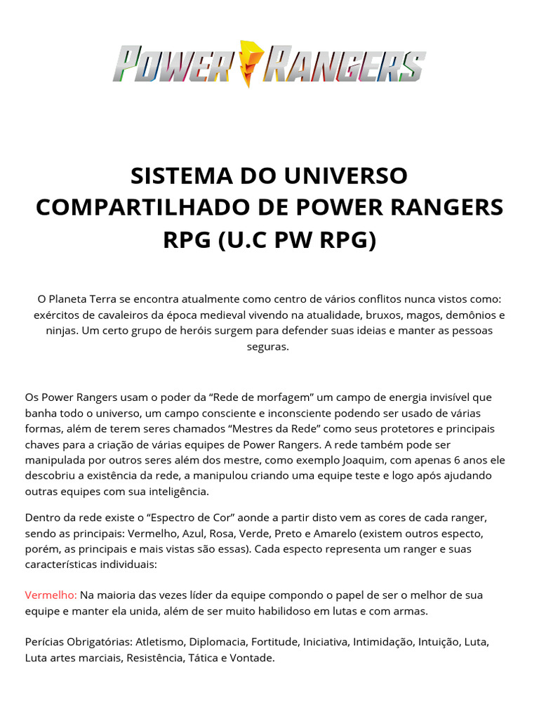 Sistema RPG Power Rangers: Criação de Personagens | PDF | Vermelho | Cor