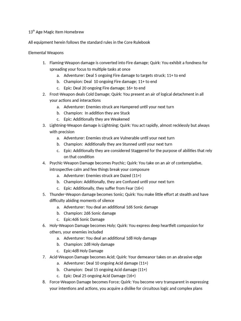 13th Age Magic Item Homebrew | PDF