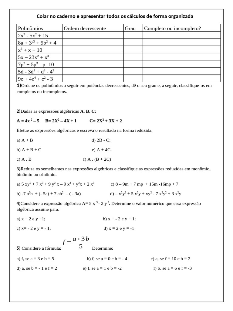 Exercícios de Polinômios e Geometria | PDF | Triângulo | Geometria ...