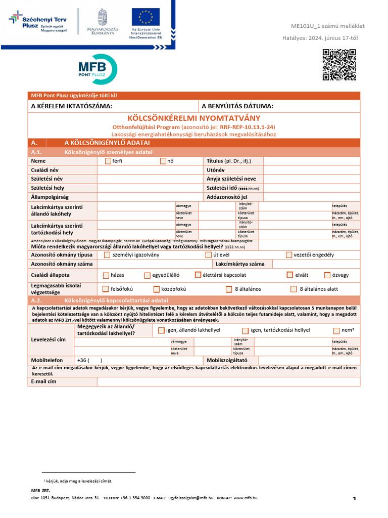 RRF-REP-10.13.1-24 Kölcsönkérelmi Nyomtatvány (Hatályos 2024.06.17-Től ...
