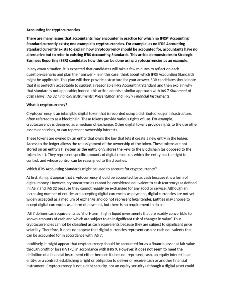 Accounting For Cryptocurrencies | PDF | Fair Value | Intangible Asset
