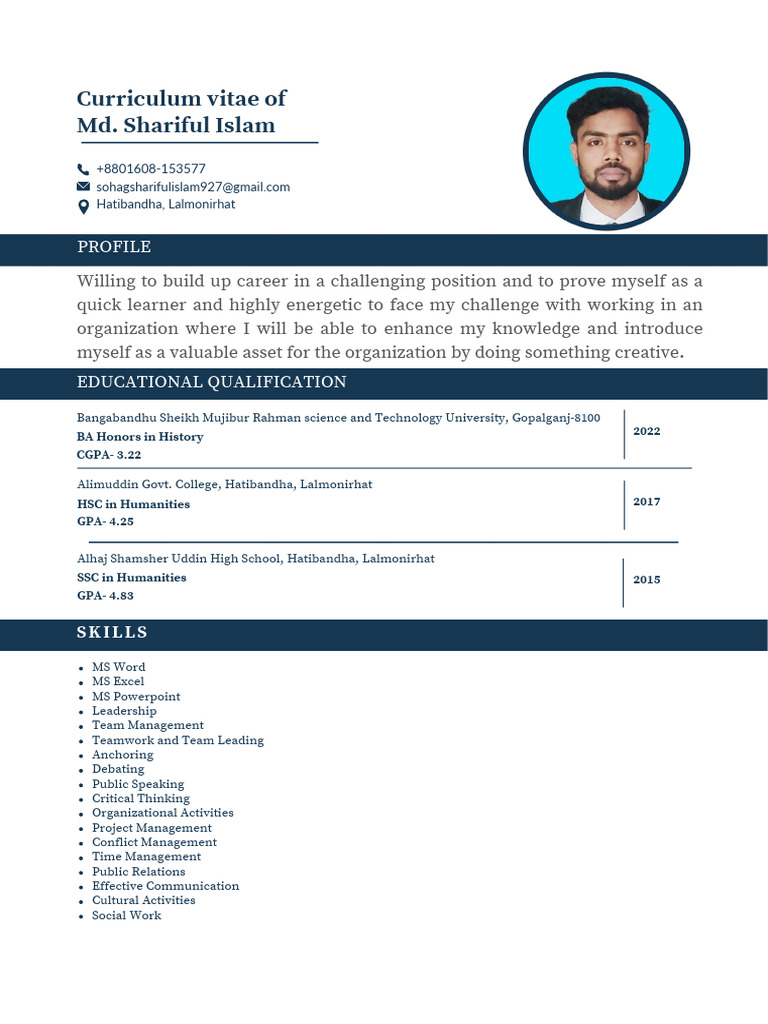 Md. Shariful Islam's CV and Skills | PDF | Bangladesh