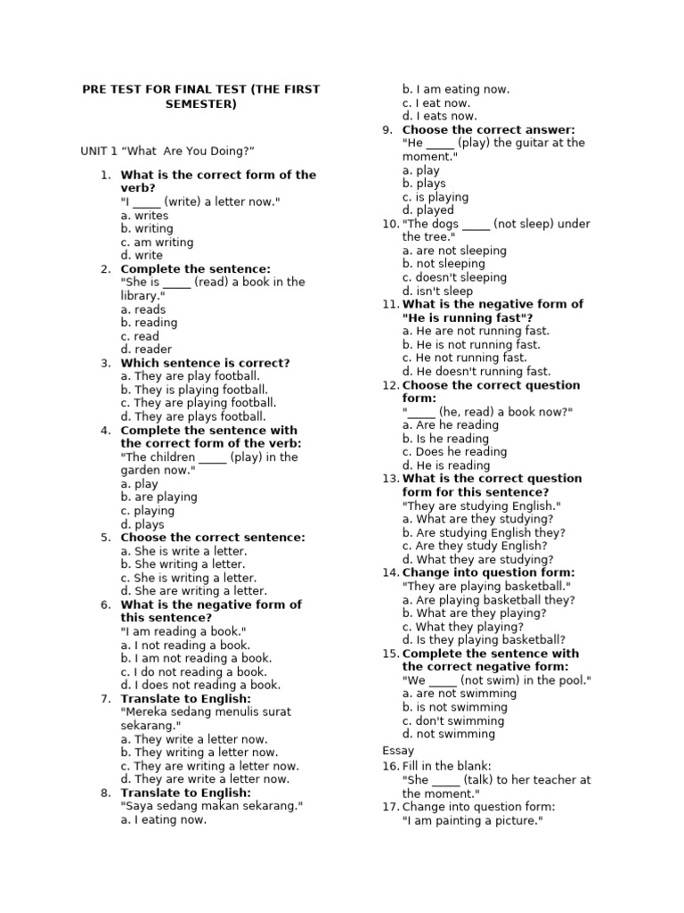 English Language Pre-Test Questions | PDF | Kitchen | Bathroom