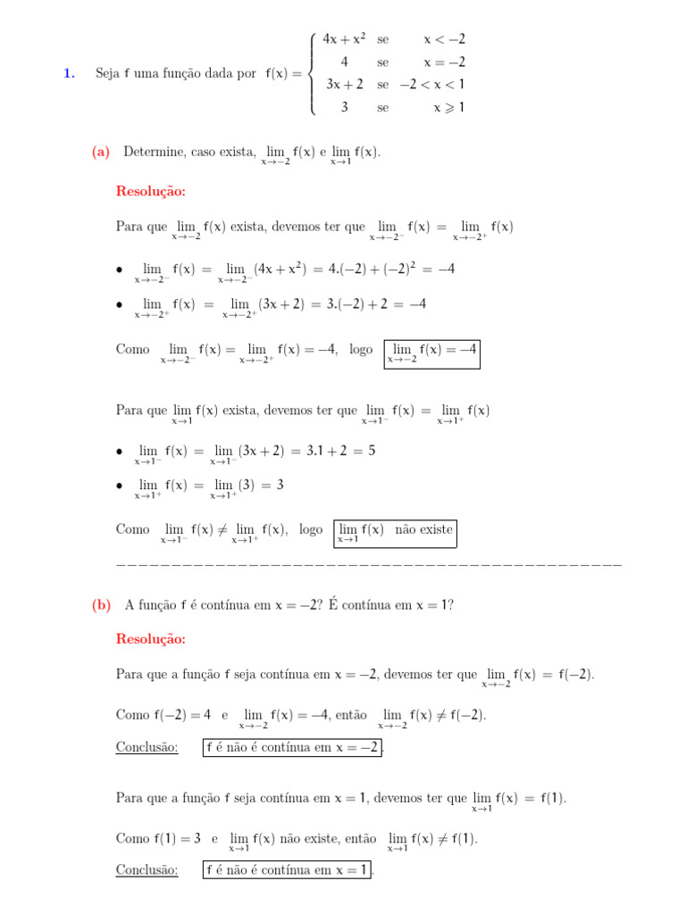 Lista 2 - Funcoes Continuas (Resolucao) | PDF