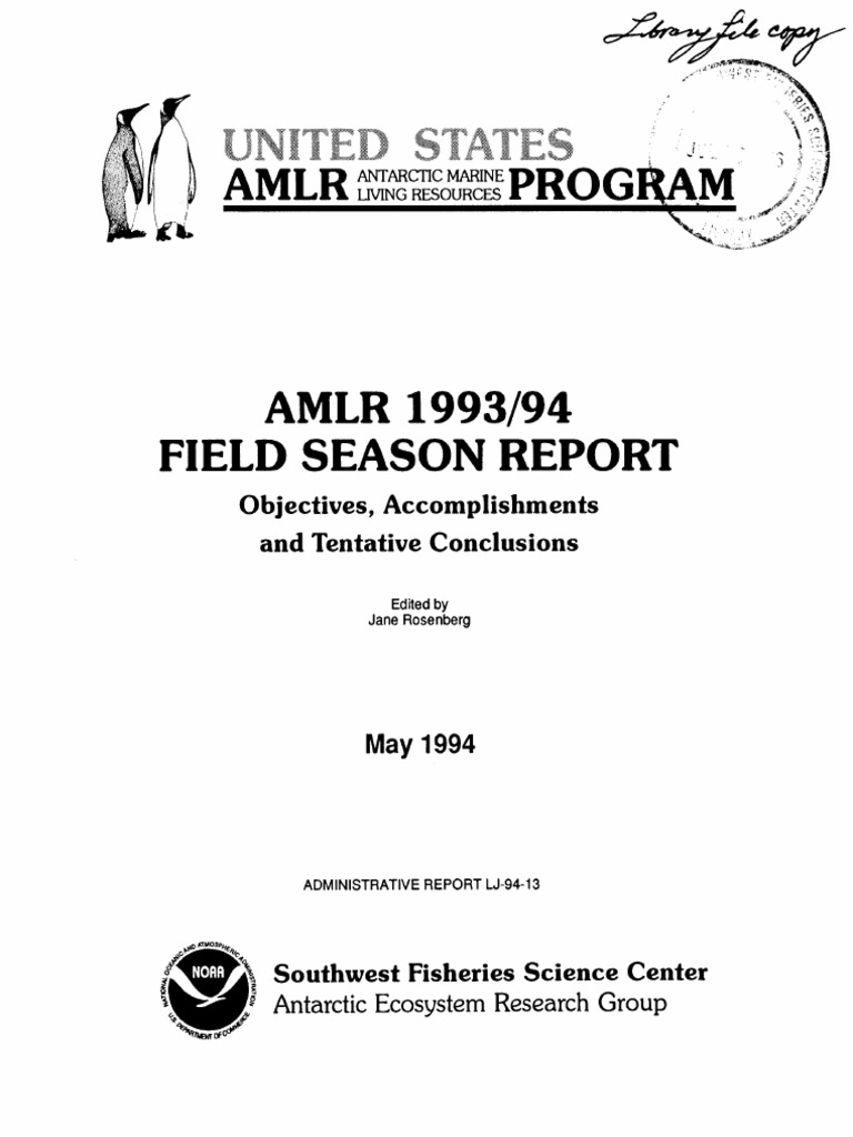 1994 HolmHansenEtAl AMLR FieldSeasonReport | PDF | Pinniped | Penguin