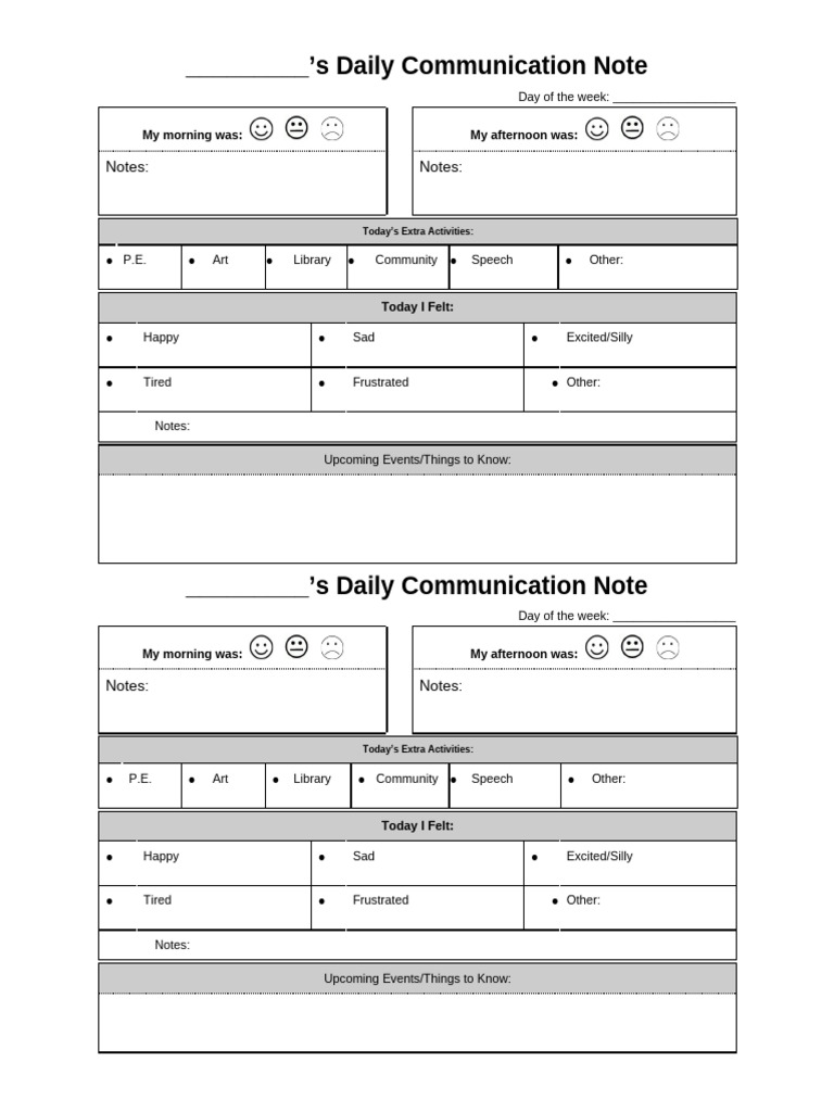 Daily Communication Note Template | PDF