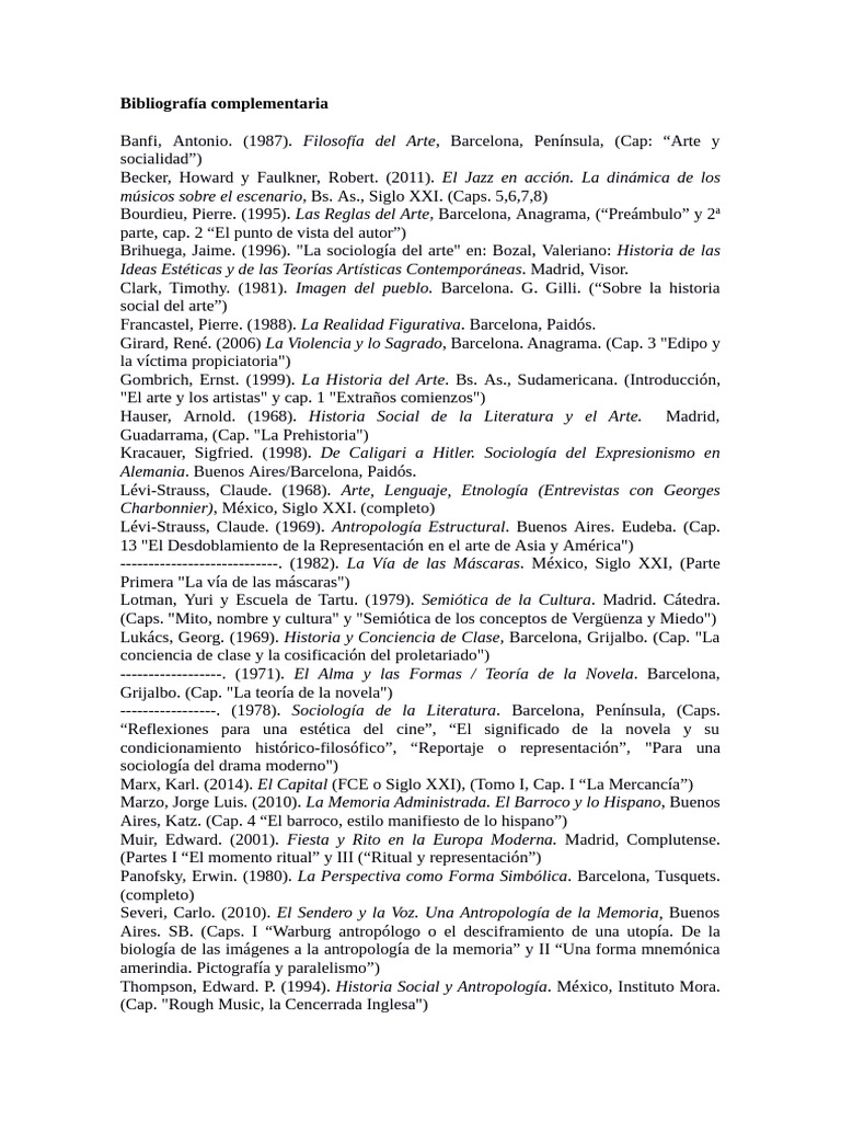 Bibliografía sobre arte y sociología | PDF | Educación en artes ...
