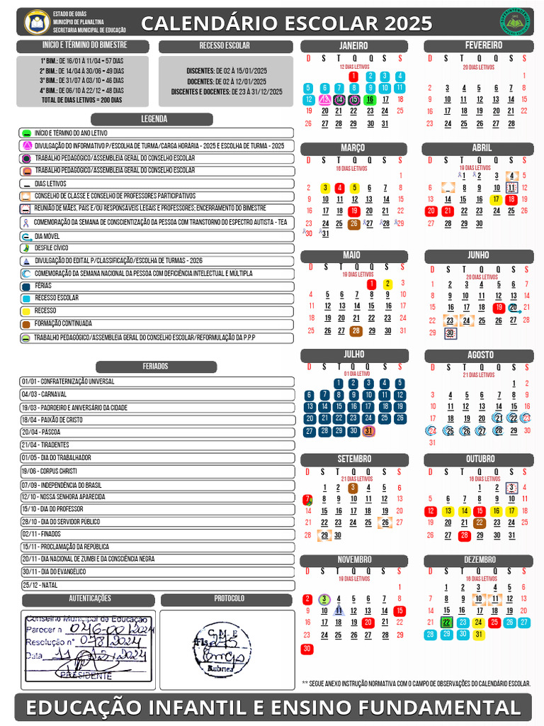 Calendário Escolar 2025 - Goiás | PDF