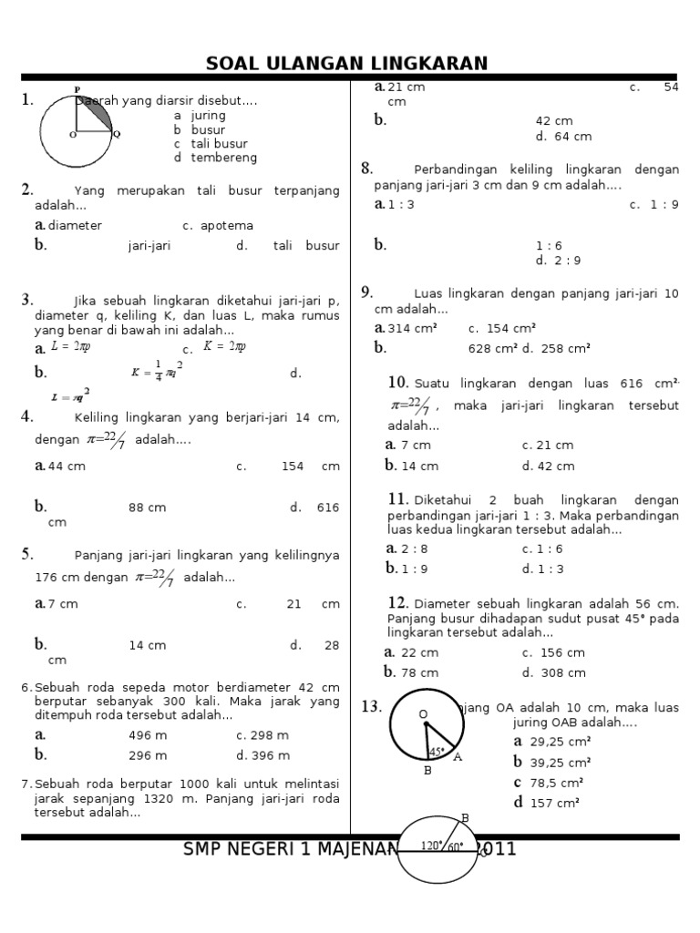 Soal Dan Jawaban Lingkaran Kelas 8 Guru Paud