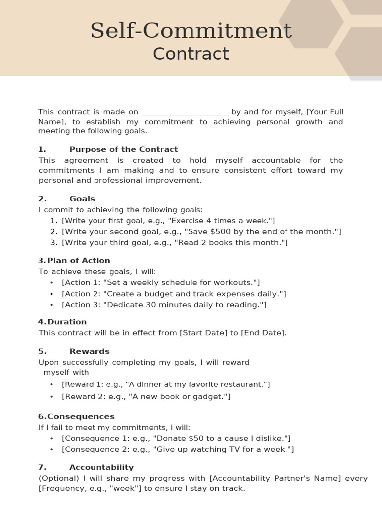 Self-Commitment Contract Template | PDF