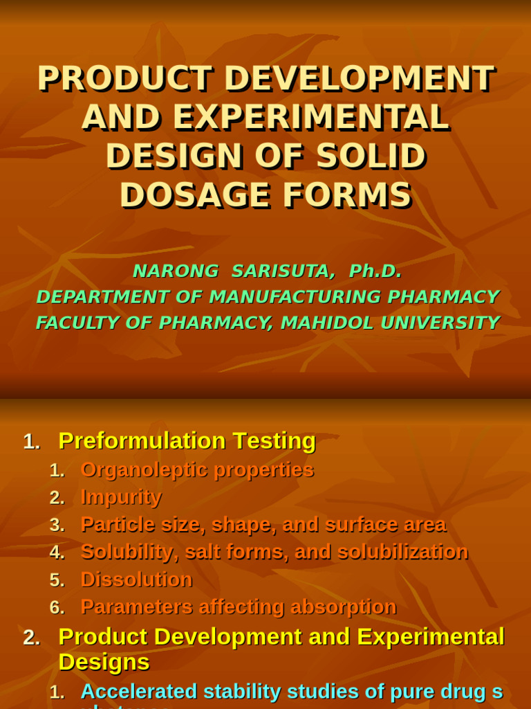 Product Development and Experimental Design of Solid Dosage Forms | PDF ...