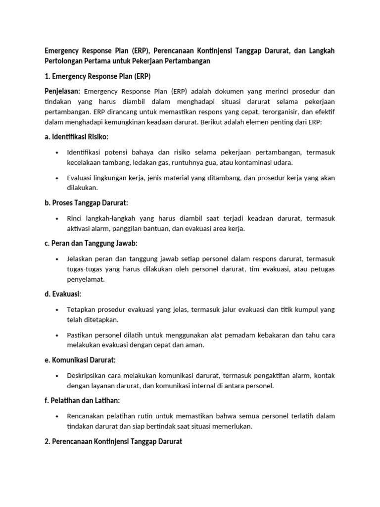 Rencana Tanggap Darurat Pertambangan | PDF