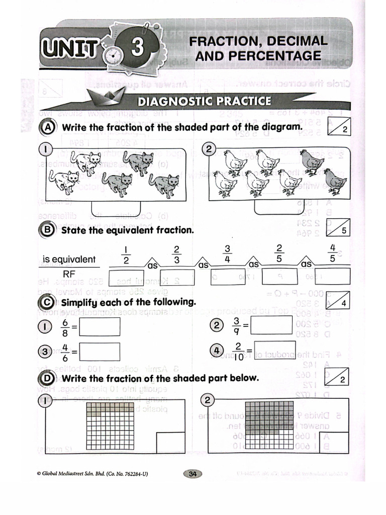 Unit 3 Fraction, Decimal & Percentage Primary 3 | PDF