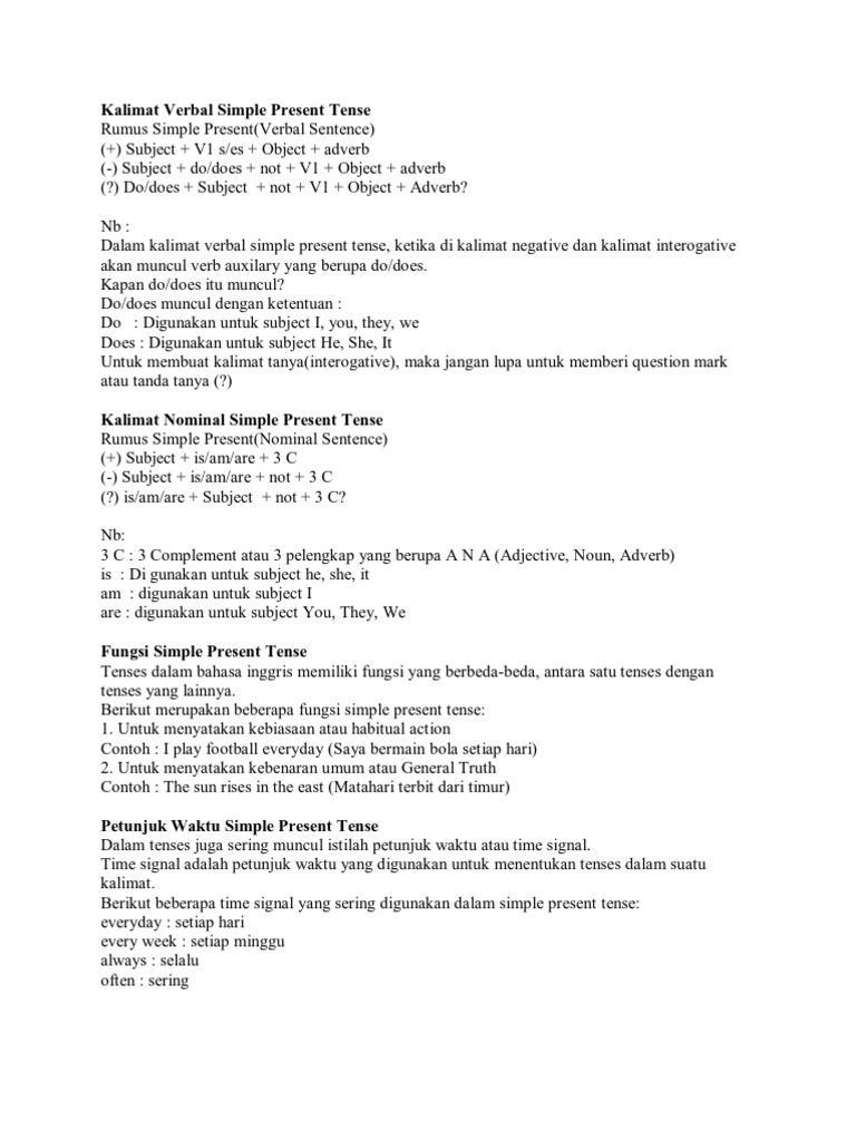 Kalimat Verbal Simple Present Tense