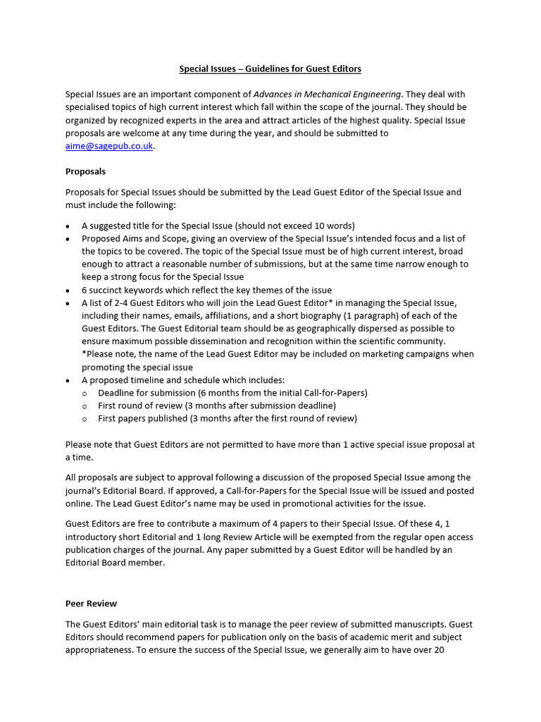 Guidelines for Guest Editors in Special Issues | PDF | Academic Journal ...