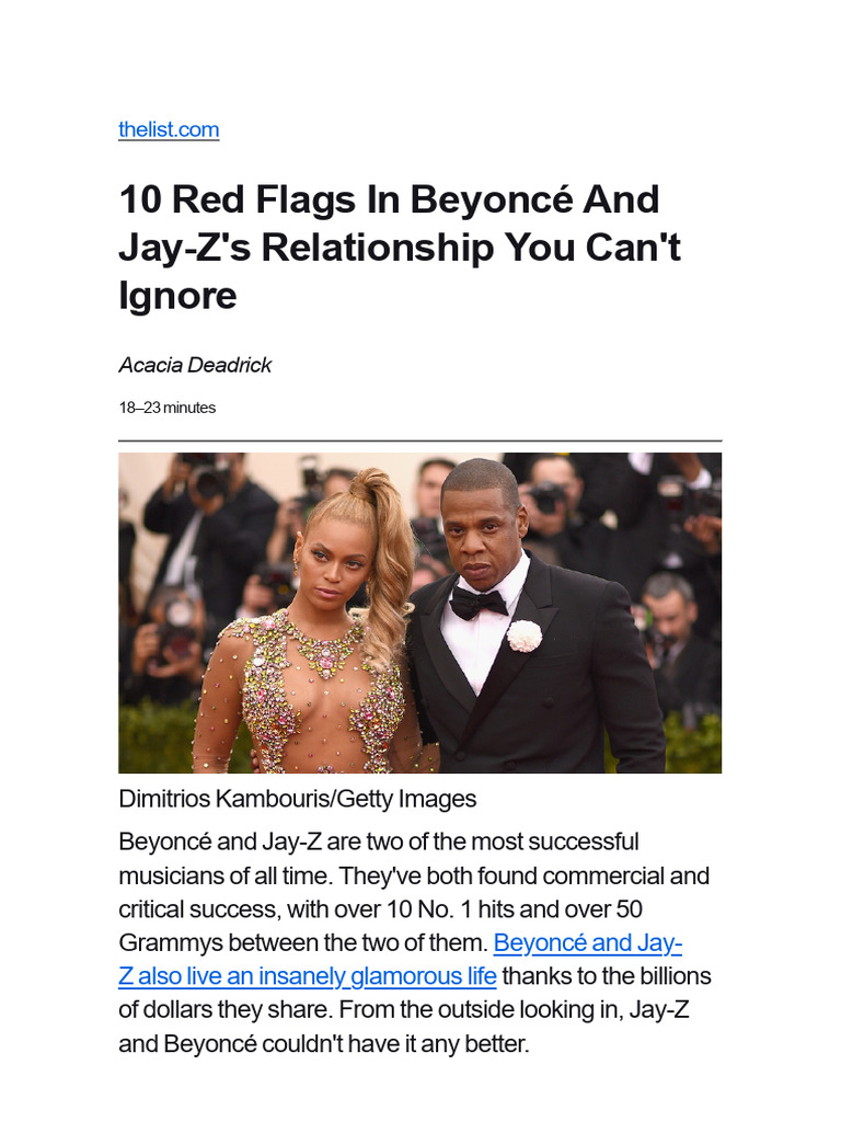 10 Red Flags in Beyoncé and Jay-Z's Relationship You Can't Ignore | PDF ...