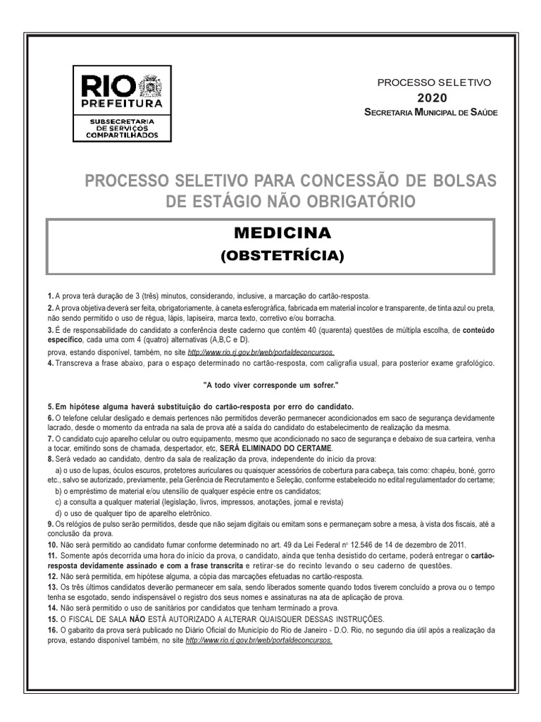 Processo Seletivo: Estágio Medicina 2020 | PDF | Gravidez | Parto