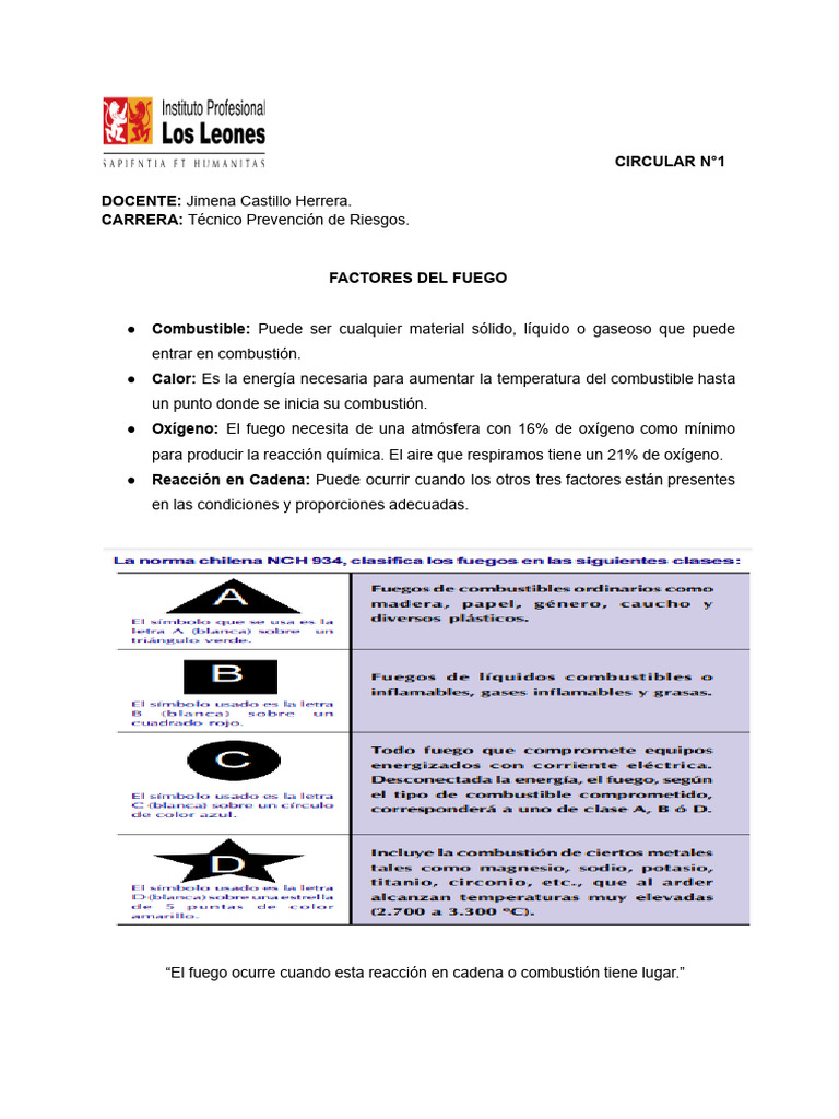 CIRCULAR N°1 Incendio y Plan de Emergencia. | PDF