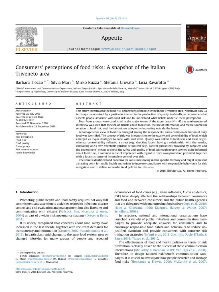 Food Risk Perceptions in Triveneto, Italy | PDF | Focus Group | Meat