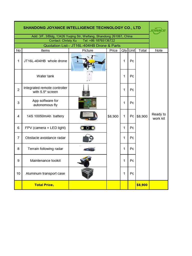 JT16L-404HB Drone Quotation List | PDF