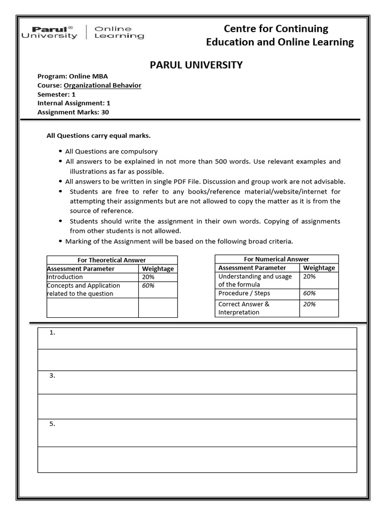 Online MBA Organizational Behavior Assignment | PDF