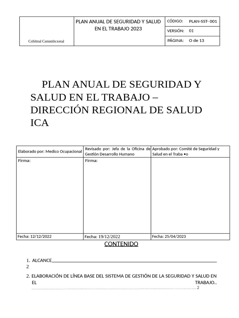 UREGENTE-Plan Anual de Salud y Seguridad en el Trabajo 2023 | PDF ...