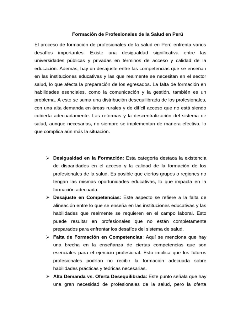 Formación de Profesionales de La Salud en Perú | PDF | Desigualdad ...