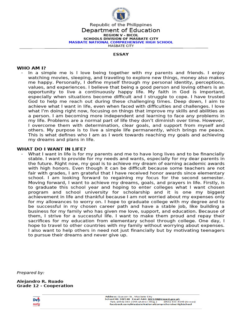 Personal Aspirations and Identity Essay | PDF | Psychology