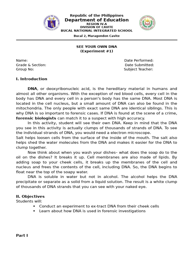 DNA Extraction Experiment Guide | PDF | Cell (Biology) | Dna