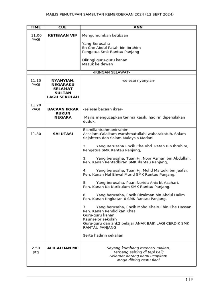 Penutupan Sambutan Kemerdekaan 2024 | PDF
