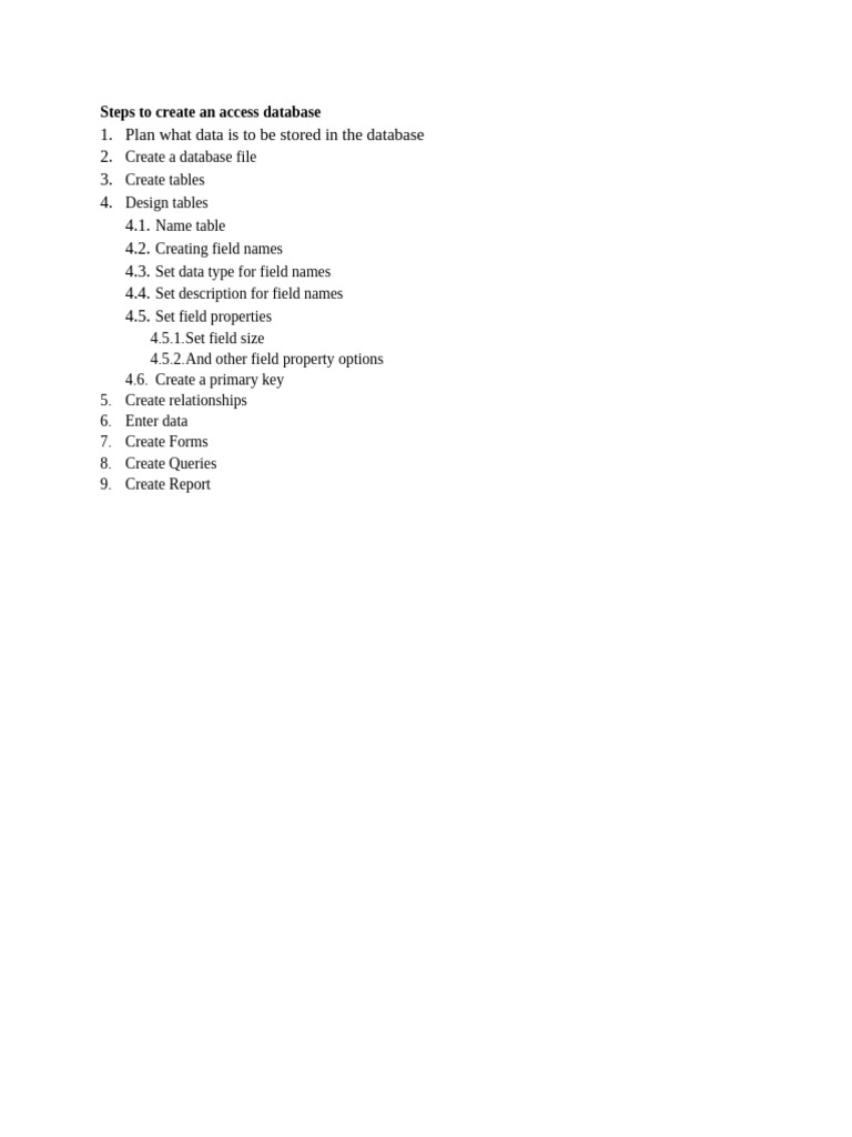 Steps to Create an Access Database | PDF