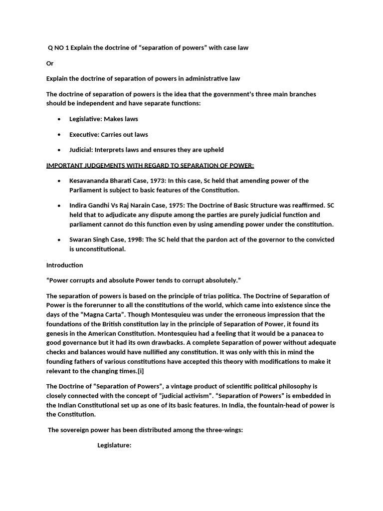 Separation of Powers in Administrative Law | PDF | Separation Of Powers ...