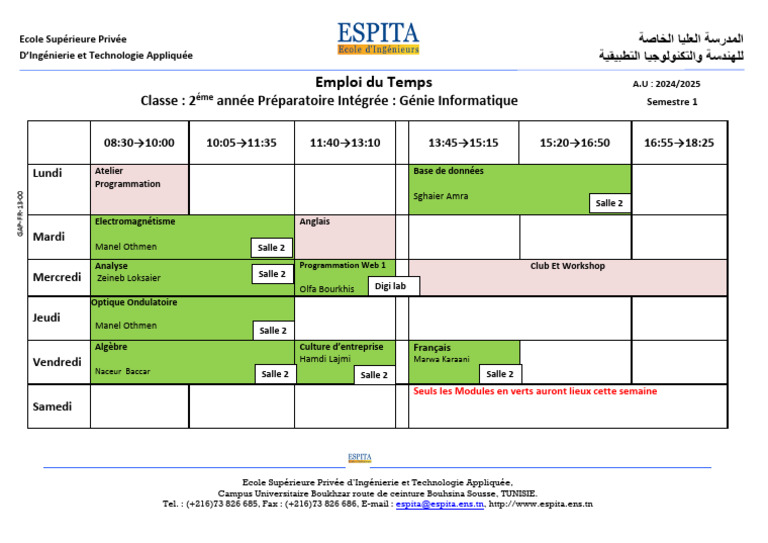 Emploi du Temps Prépa Intégrée 2024/2025 | PDF | Informatique