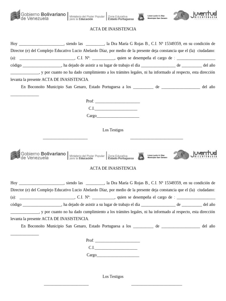 Acta de Inasistencia Laboral | PDF