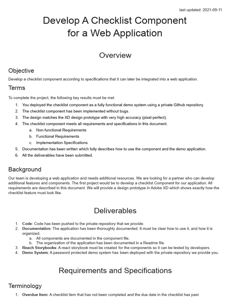 Project Description - Develop A Checklist Component For A Web ...