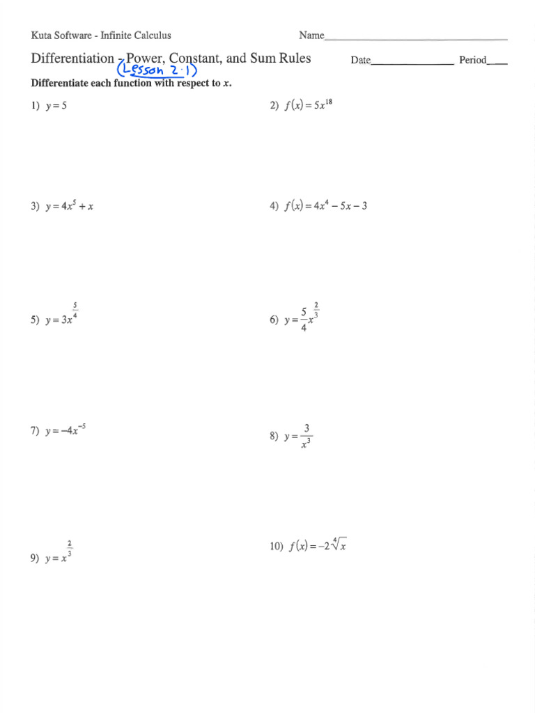 2.2 & 2.1 Practice - Power, Constant, Sum Rules | PDF