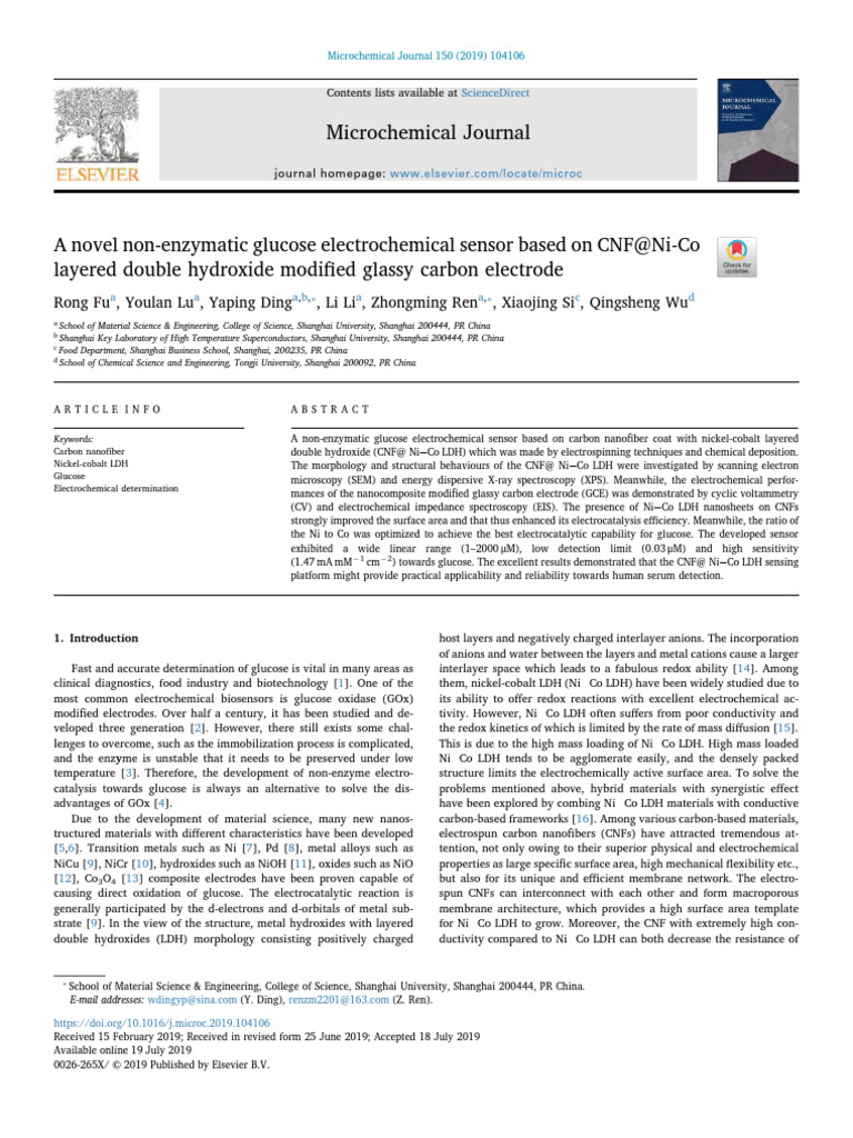 A Novel Non-Enzymatic Glucose Electrochemical Sensor Based On CNF 40Ni ...