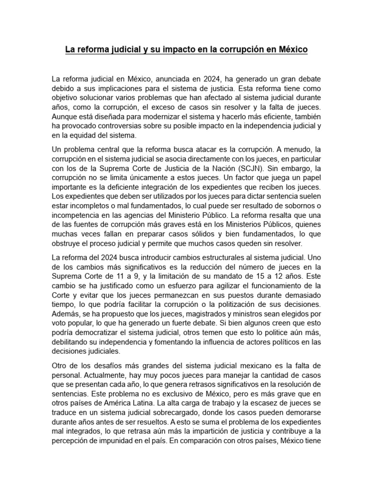 La Reforma Judicial y Su Impacto en La Corrupción en México | PDF ...