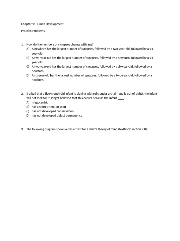 CH 9 Human Development Practice Problems - Questions | PDF | Childhood ...