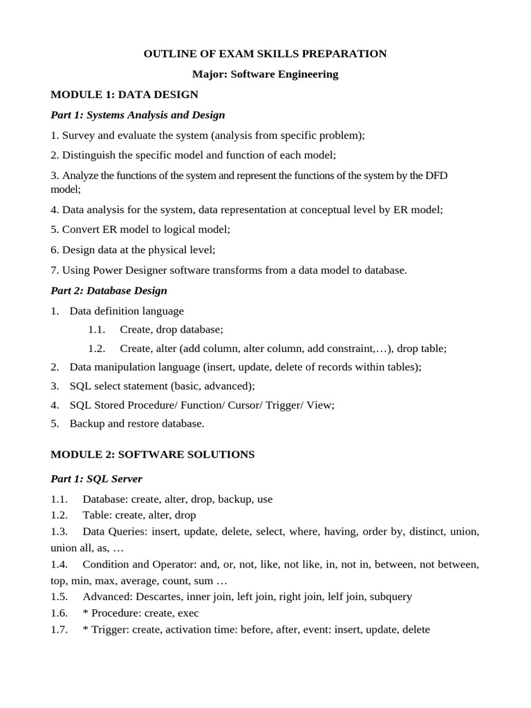 Outline of Exam Skills Preparation | PDF | Databases | Sql