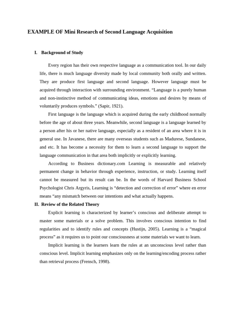 Second Language Acquisition Research Study | PDF | Second Language ...