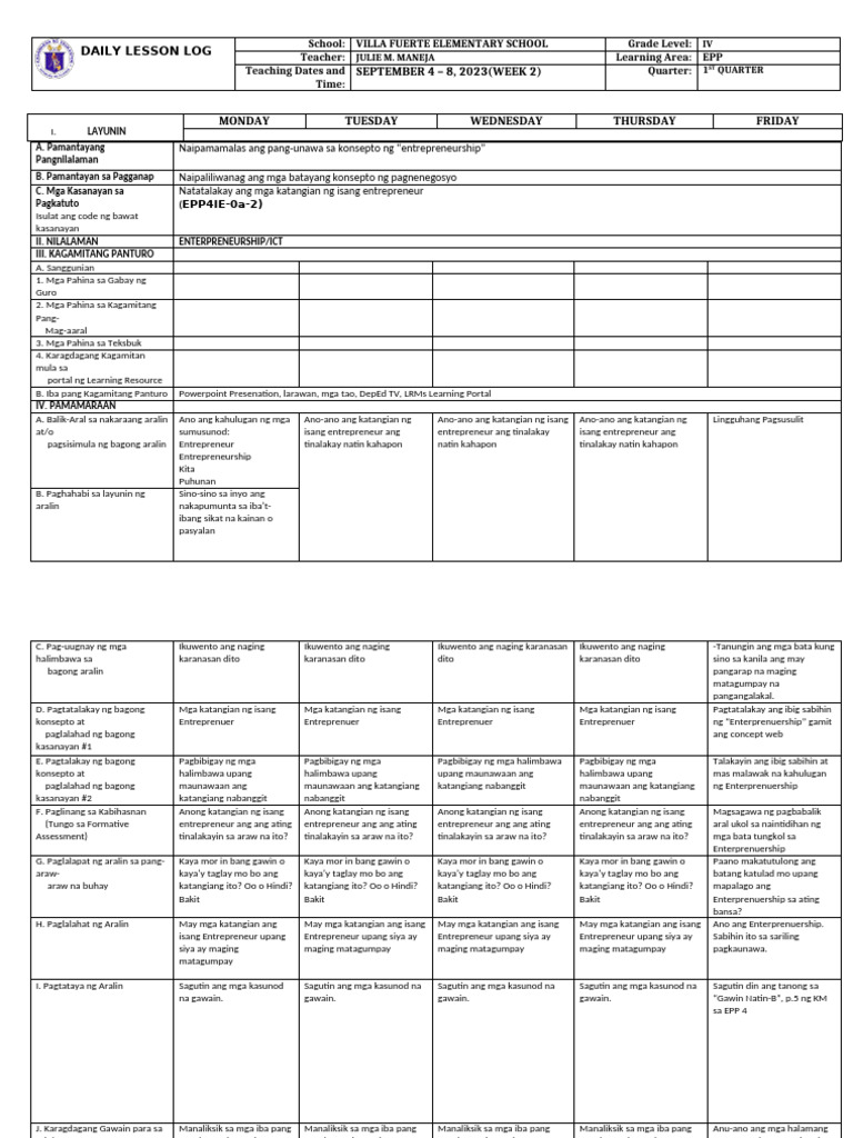DLL - Epp 4 - Q1 - W2 | PDF