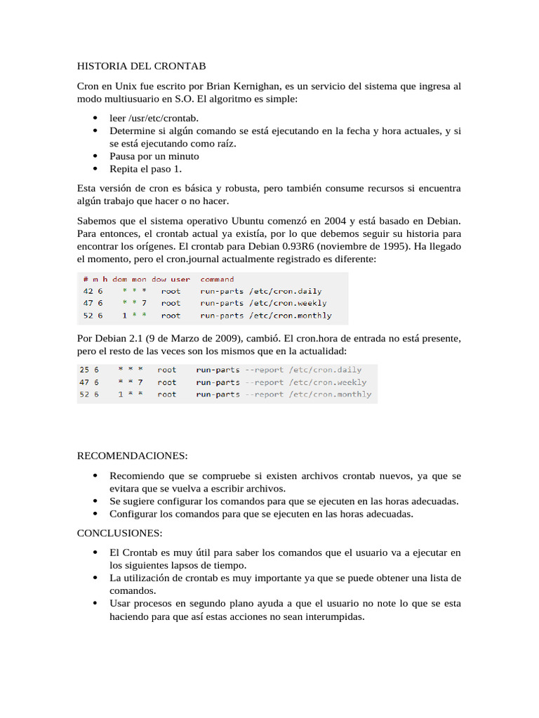 Historia y Uso del Crontab en Unix | PDF