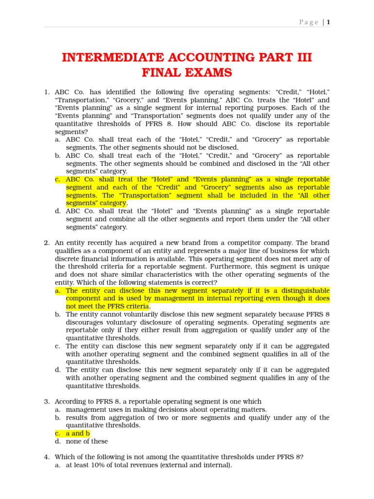 Intermediate Accounting 3 Finals 2021 | PDF | Cash Flow Statement ...