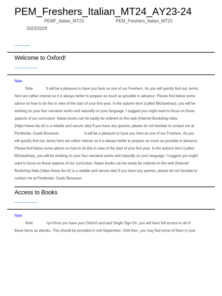 Oxford Italian Course Guide 2023-24 | PDF | Translations | Reading ...