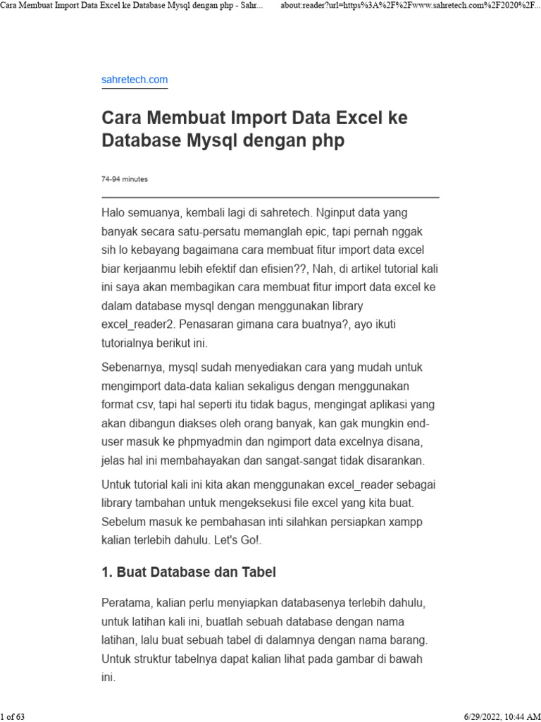 Import Data Excel ke MySQL dengan PHP | PDF